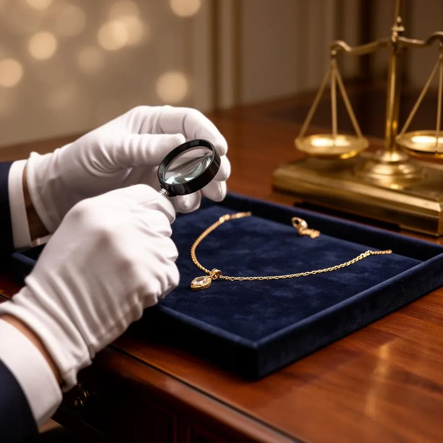 Expert taxeert gouden ketting met loep en weegschaal in Gouda